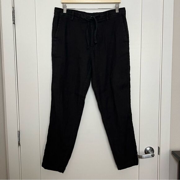 Zara Pants Womens Size 34 Black High Rise Tapered Linen Blend Relaxed Fit Pocket - Picture 1 of 15